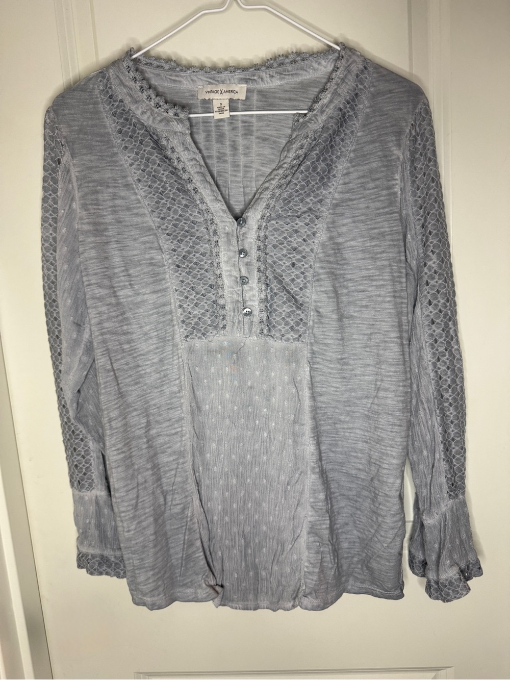 Vintage America Size S Grey Lace Detail Long Sleeve